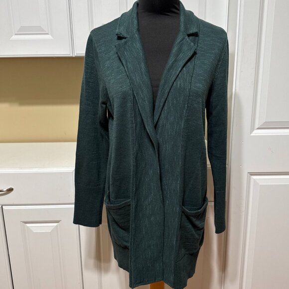 J Jill Sweater Womens M Green Knit Cardigan One Front Button Cotton Blend - Picture 1 of 11